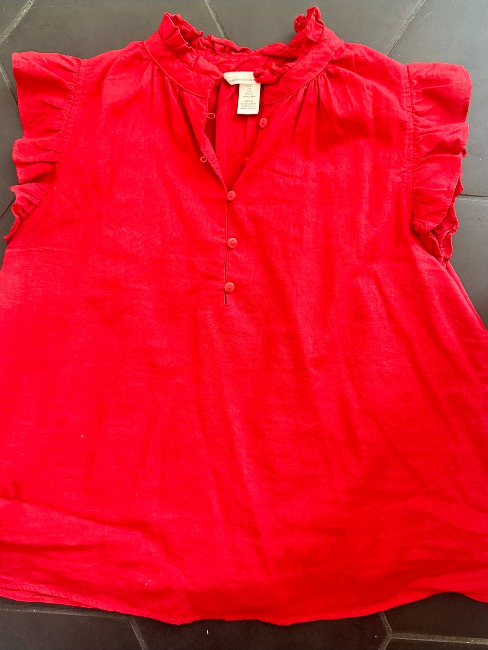 H&M Bright Red Ruffle Sleeve Button Front Blouse